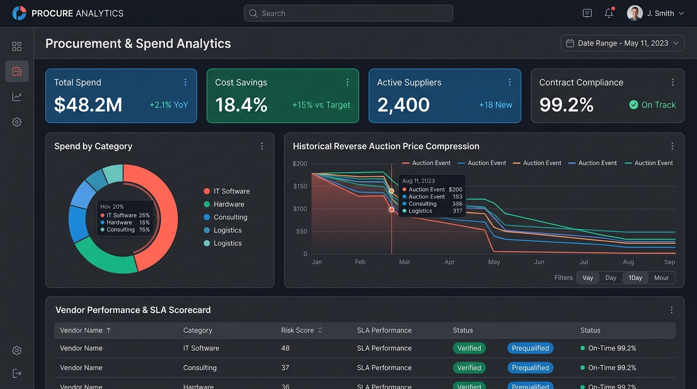 eTendering Source-to-Pay Procurement & Reverse Auction Dashboard