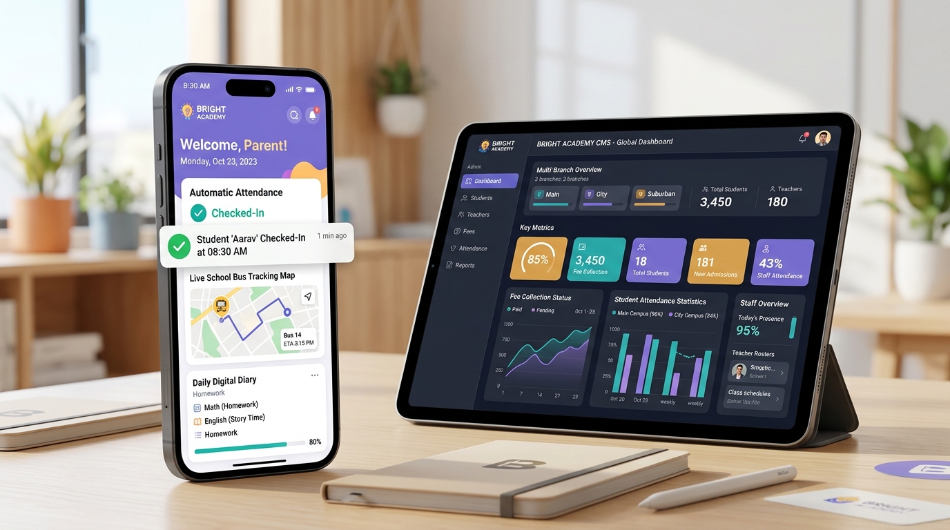 Canvas International School App & ERP Mockup